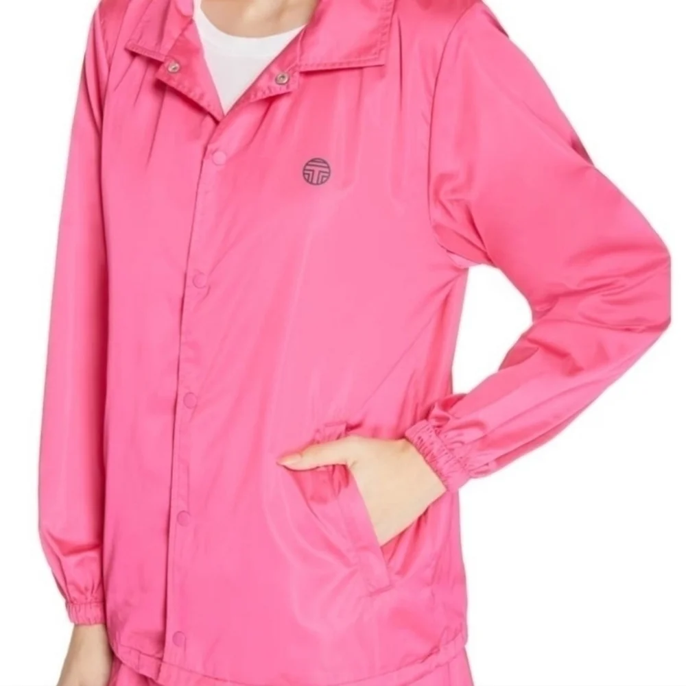 New Tory Burch Sport Performance Satin Barbiecore Pink Warm-Up Jacket NWT Small